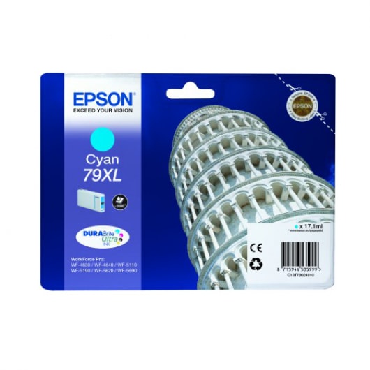 Epson Tinte 79XL Cyan für WF-4630 WF-4640 WF-5110 WF-5190 WF-5620 WF-5690, 17,1 ml, 2.000 Seiten