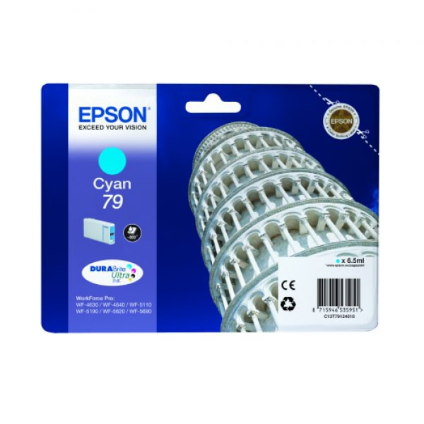 Epson Tinte 79 Cyan für WF-4630 WF-4640 WF-5110 WF-5190 WF-5620 WF-5690, 6,5 ml, 800 Seiten