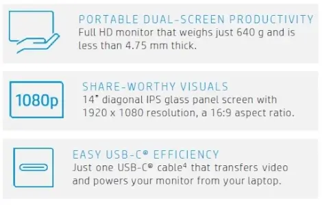 HP E14 G4 Portable Display - Features