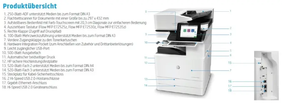 HP LaserJet Managed Flow MFP E72535 Produktübersicht