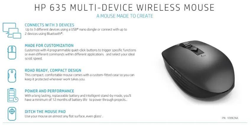 HP 635 Multi-Device Wireless Maus Features