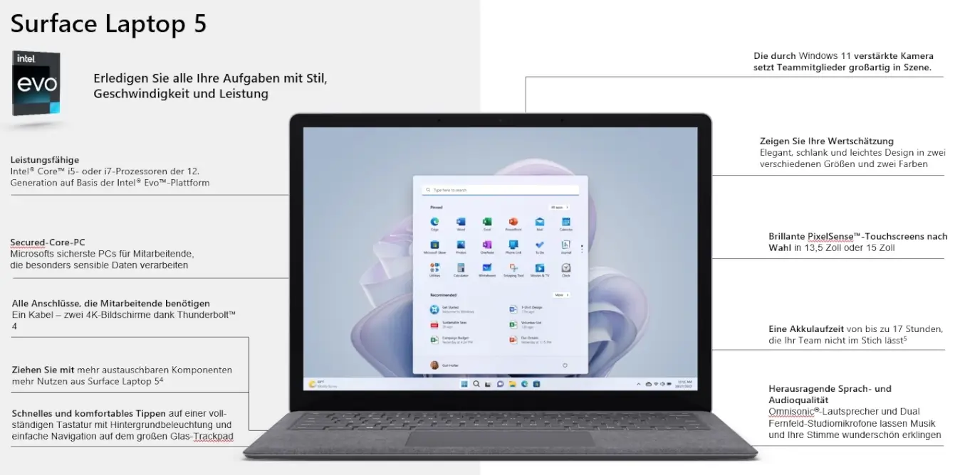 Microsoft Surface Laptop 5 Produkthighlights