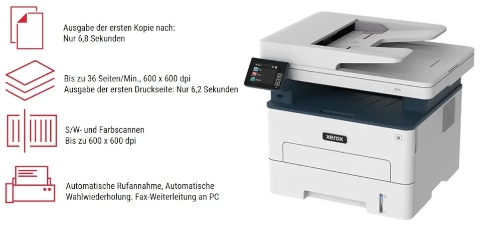 Xerox B235 Schwarzweiß-Multifunktionsdrucker Features