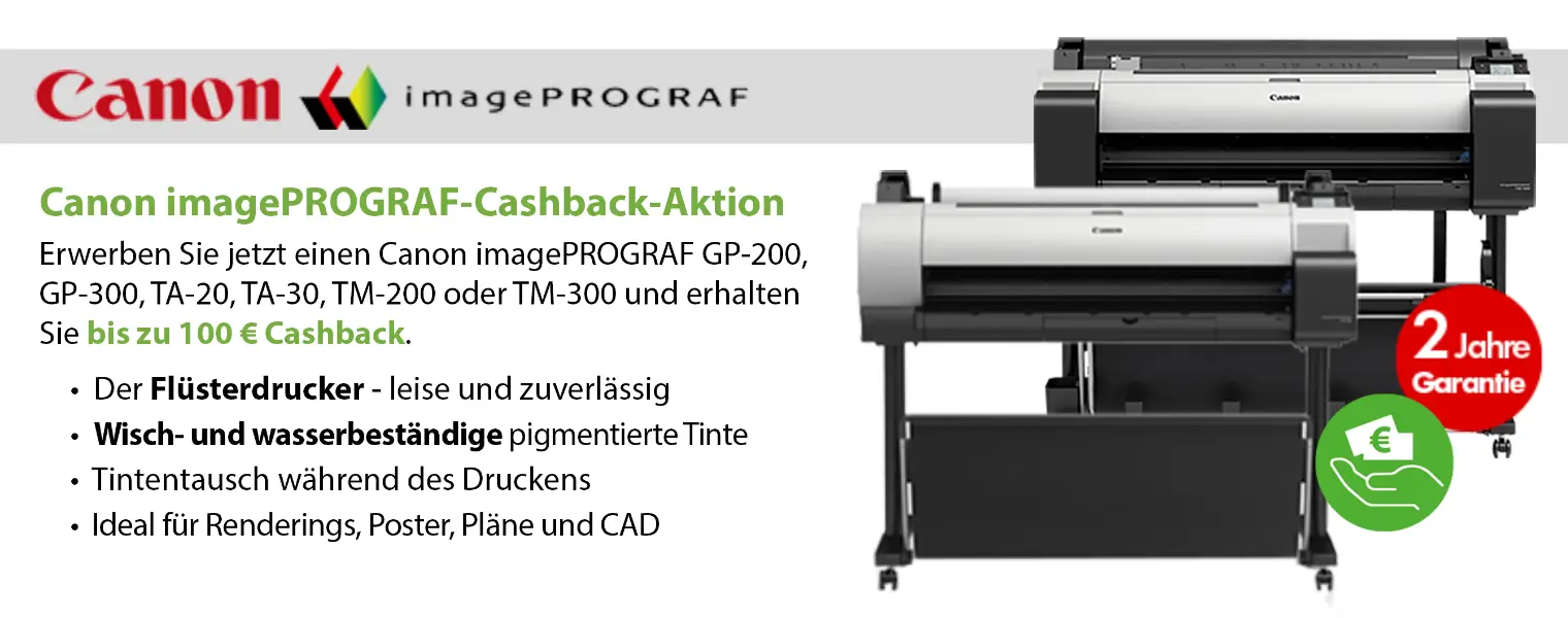 Canon Cashback Aktion für imagePrograf TM-300 TA-30 TM-200 TA-20