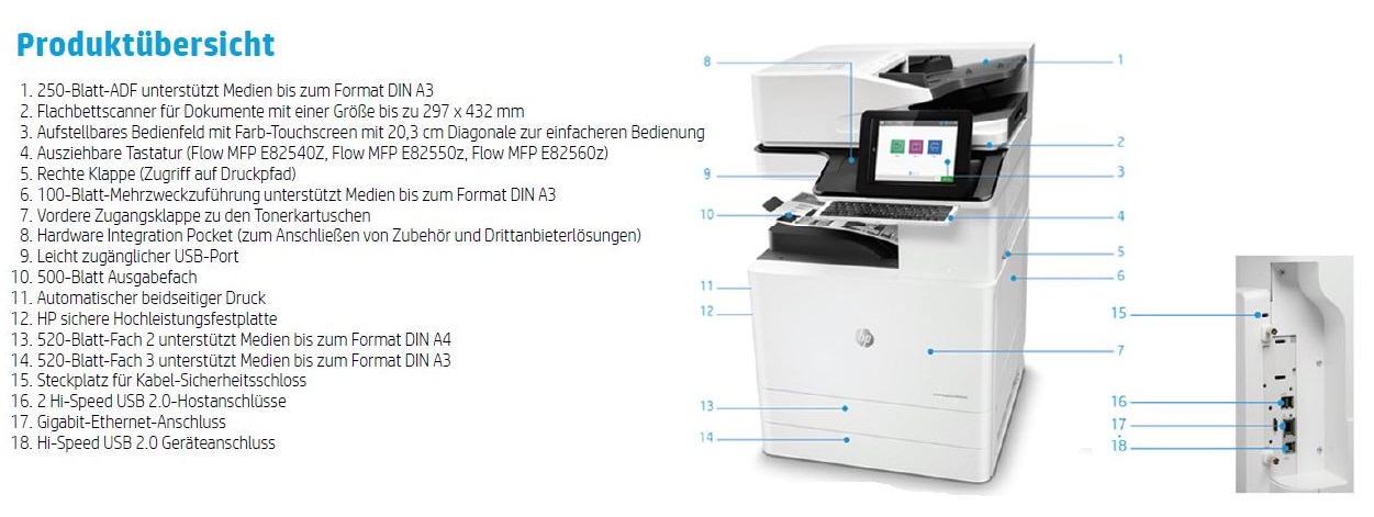 HP Color LaserJet Managed MFP E82560z Produktübersicht