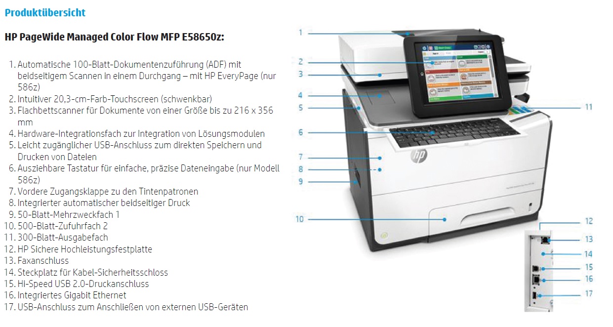 HP PageWide Managed Color Flow MFP E58650z Features
