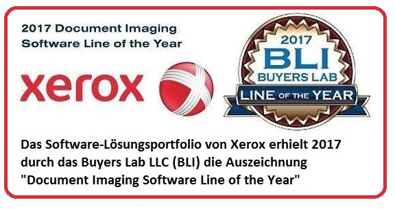 Xerox erhält 2017 die Auszeichnung "Document Imaging Software Line of the Year" durch das BLI